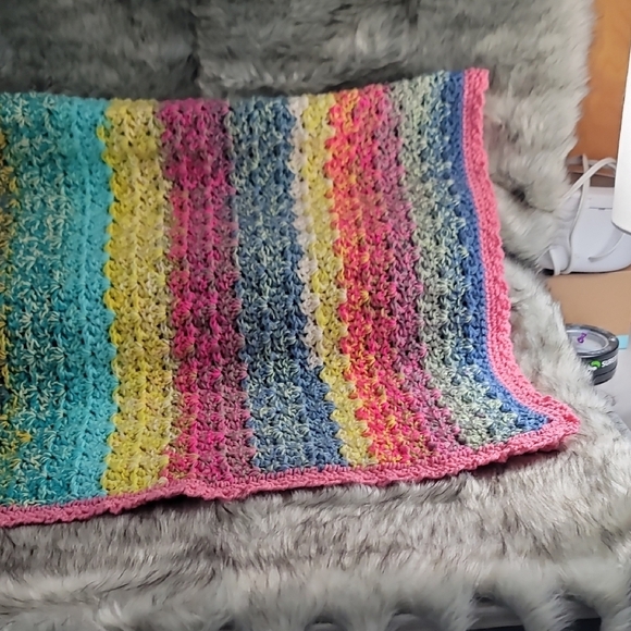 Colorful Striped Hand Crochet  Baby Blanket - Picture 4 of 8